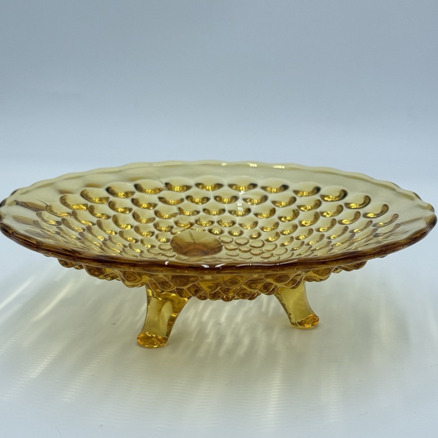 Vintage L.E. Smith Art Glass Amber footed Hobnail Bowl Candy Dish 2”x7”