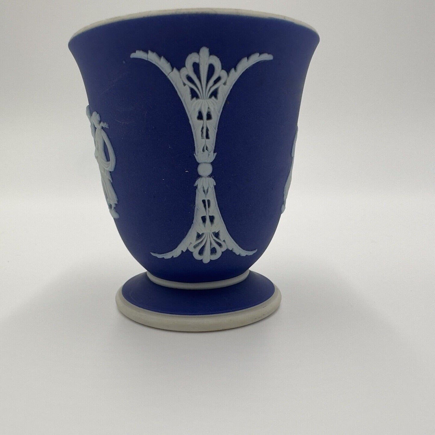Wedgwood Vase Jasperware Cobalt Bud Goddess Angels England 3.25" Dark Blue