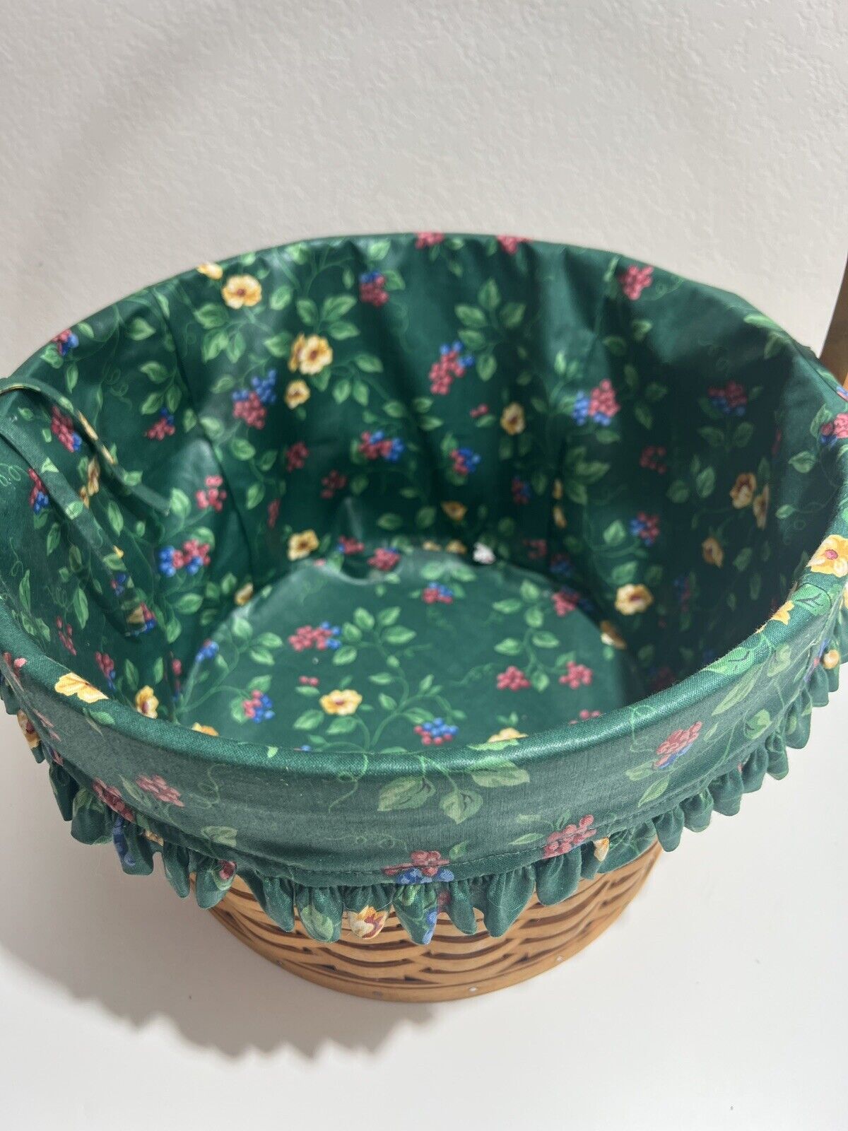 Longaberger Basket Liner Large Handle Round Green Floral 1996 Vintage Retired