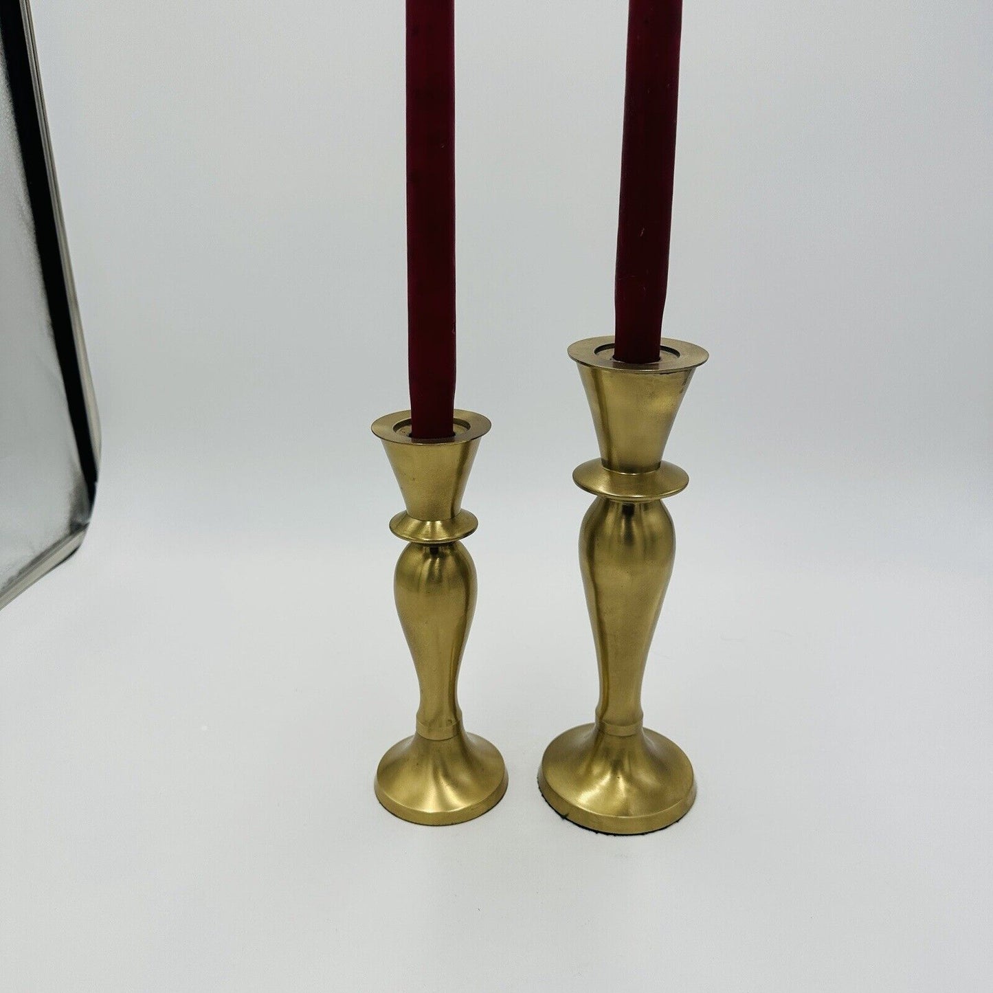 Brass Candleholders Tabletop IHI Solid Made In India Large Vintage Dining Pair