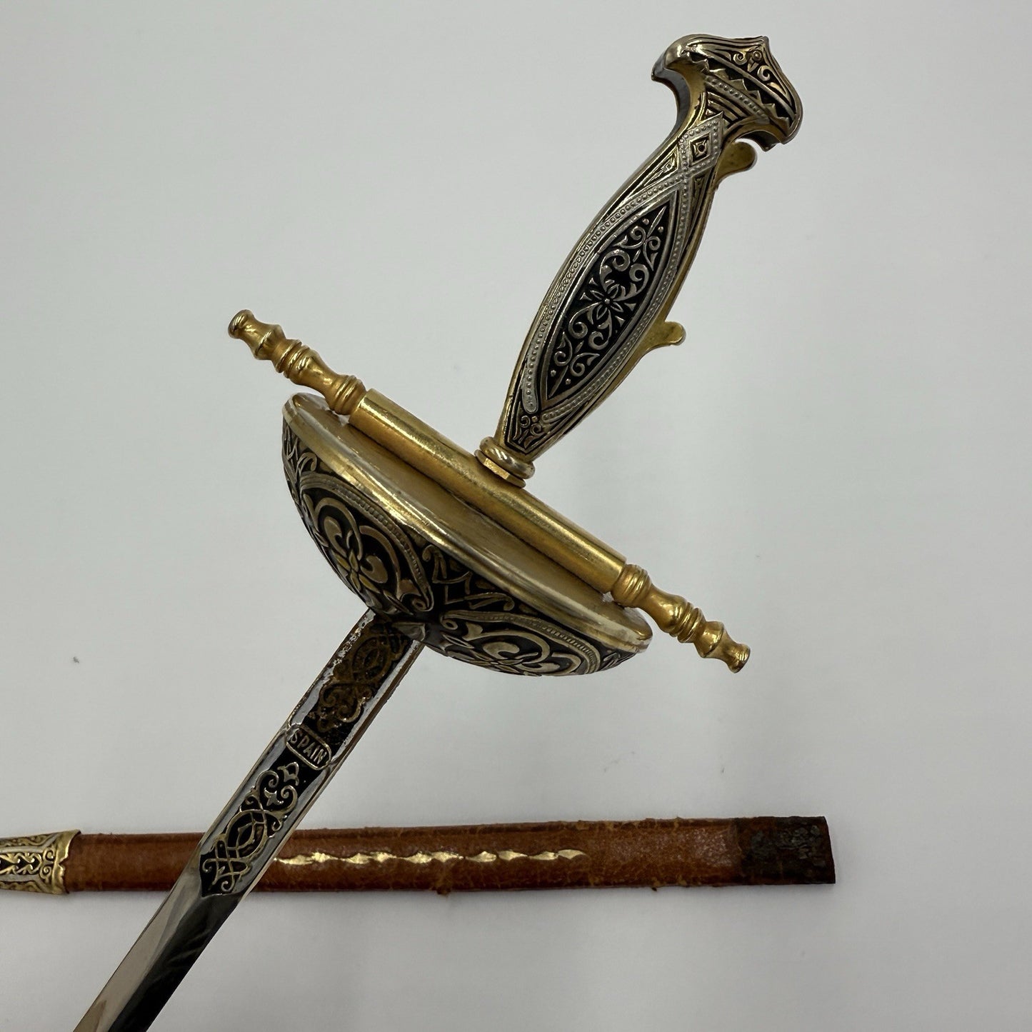 Vtg Spanish Toledo Steel Sword Sabre Letter Opener Paper Knife W/scabbard 12”