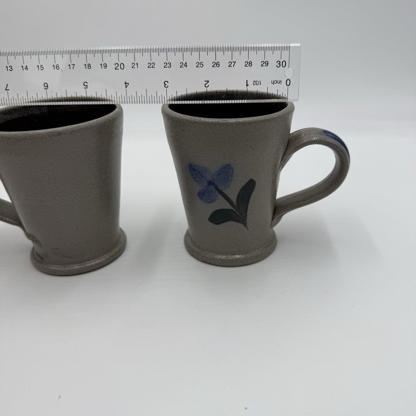 Rowe Pottery Works Salt Glazed Blue Flower Mug Coffee / Tea Cup - 2001 Vintage