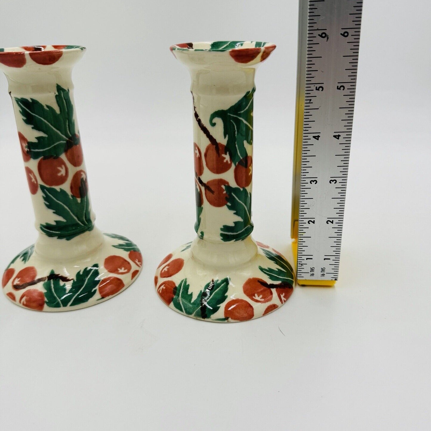 Moorland Candle Holders Staffordshire England Hand Painted Ceramic 6in Antique