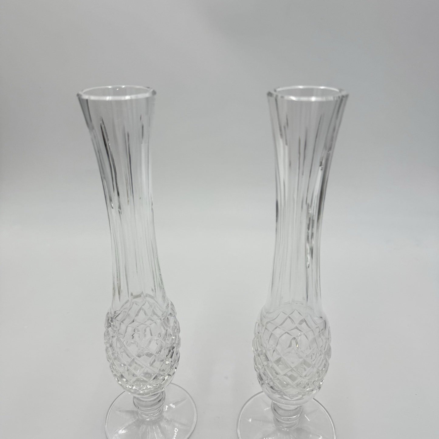 Vintage Waterford Crystal Lismore Alana 9 1/2" Pedestal Footed Bud Vase Pair