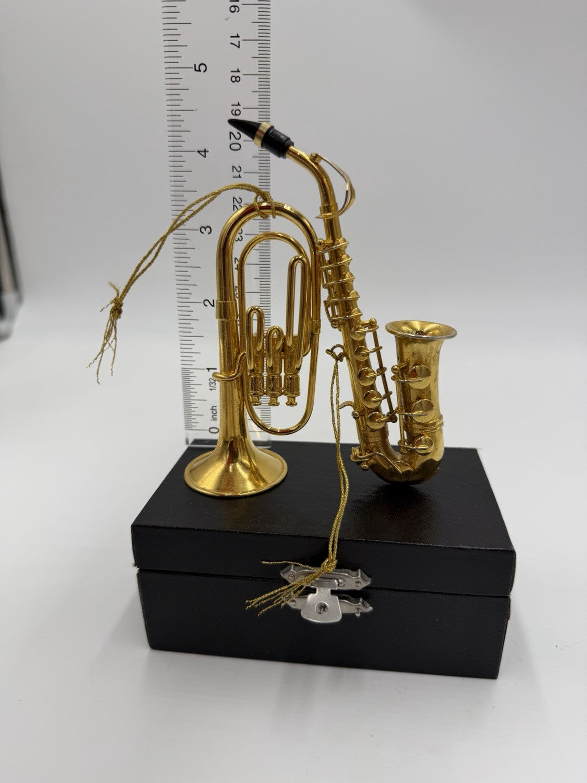 Vintage Gold Tone Saxophone & Euphonium Brass Instrument Christmas Ornaments