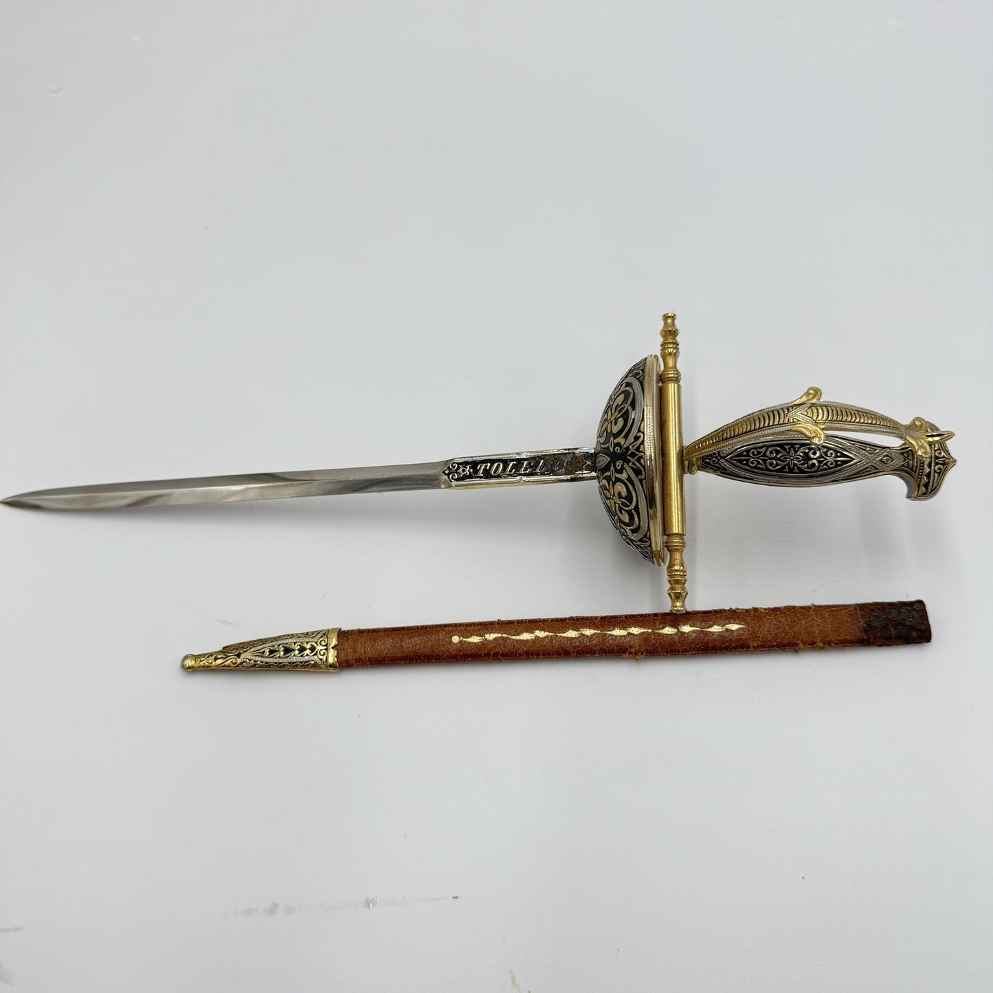 Vtg Spanish Toledo Steel Sword Sabre Letter Opener Paper Knife W/scabbard 12”