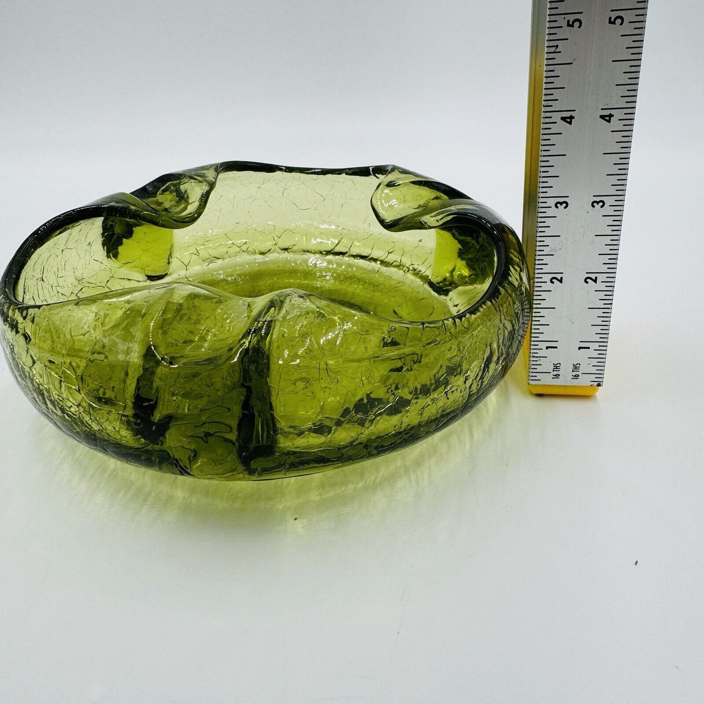 Viking Art Glass Cigar Ashtray Green Crackle MCM Vintage 7”