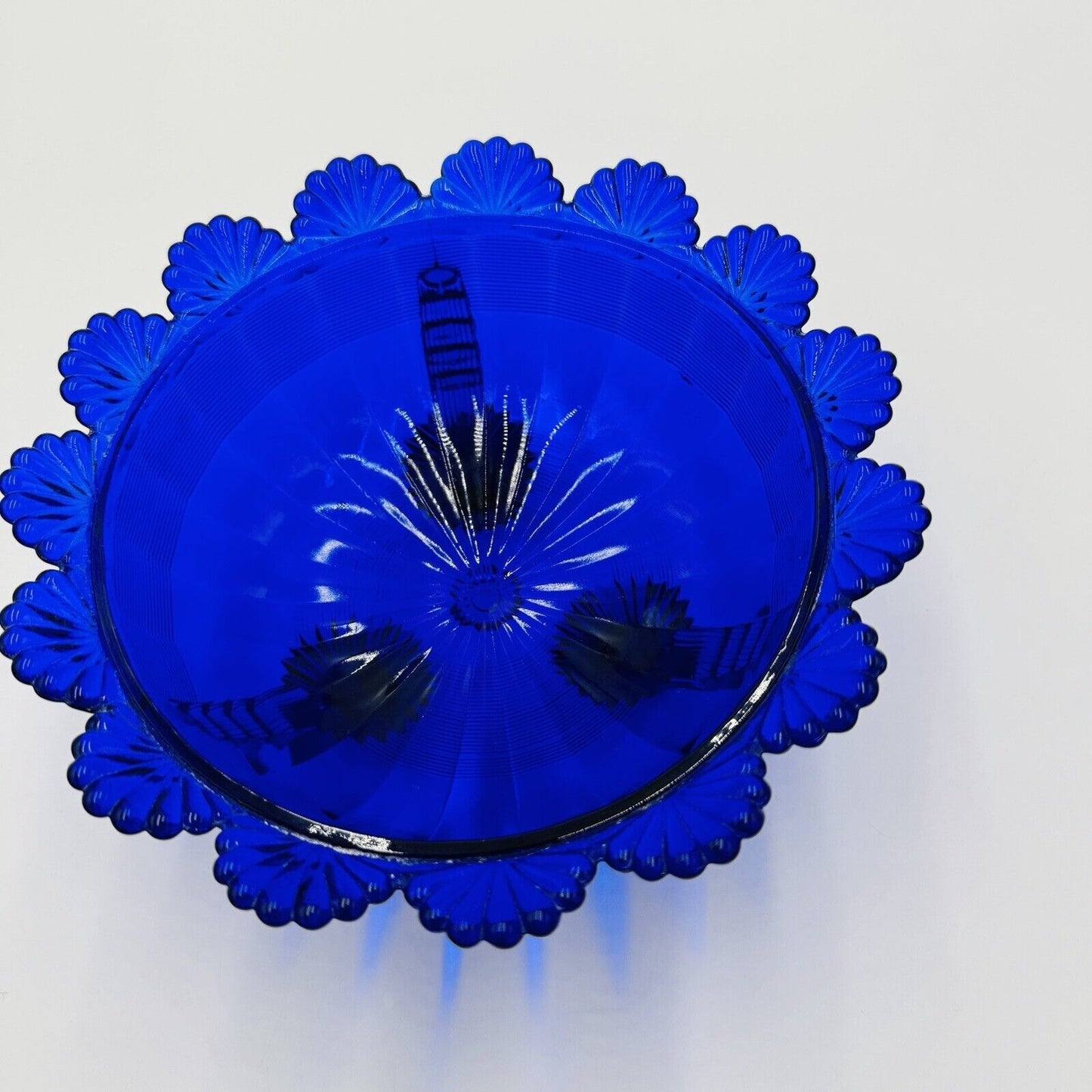 Vintage Mosser Footed Fruit Bowl cobalt blue art glass USA MCM