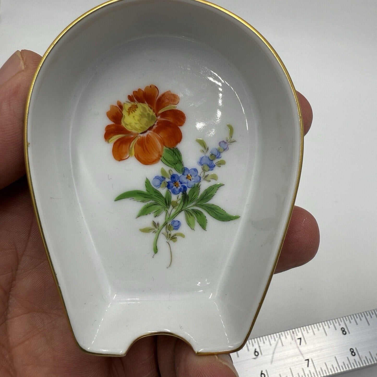 Antique 19th Century Pair Of Meissen Porcelain Floral Painted Ashtrays Germany