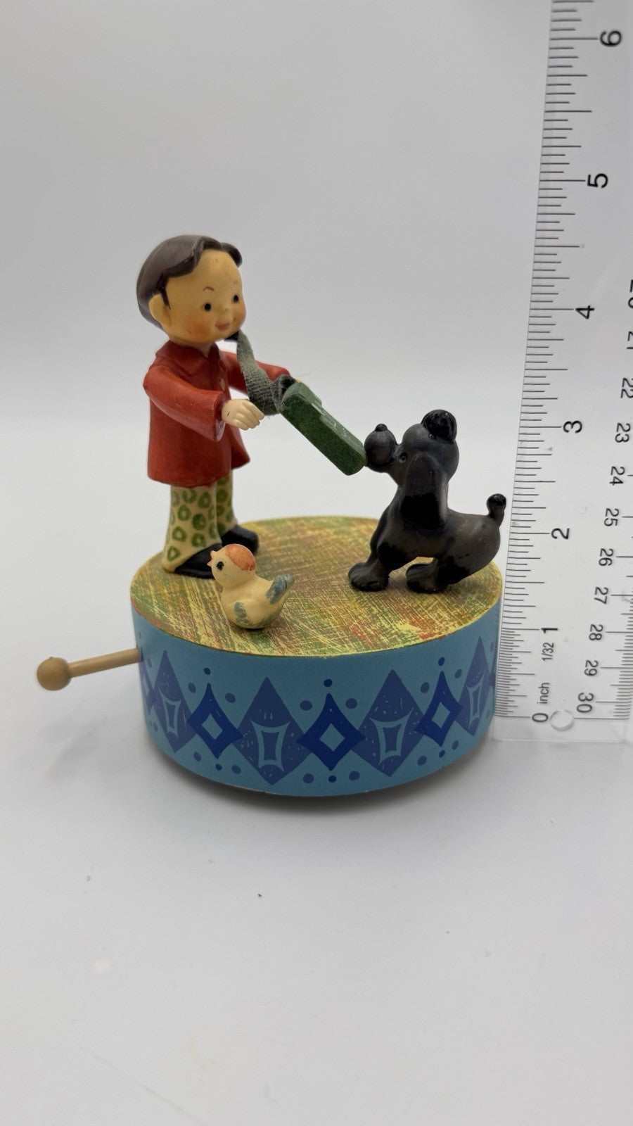 ANRI Wooden Thoren Swiss Movement Music Box Sing Sing a Song Italy Vintage 4.5”