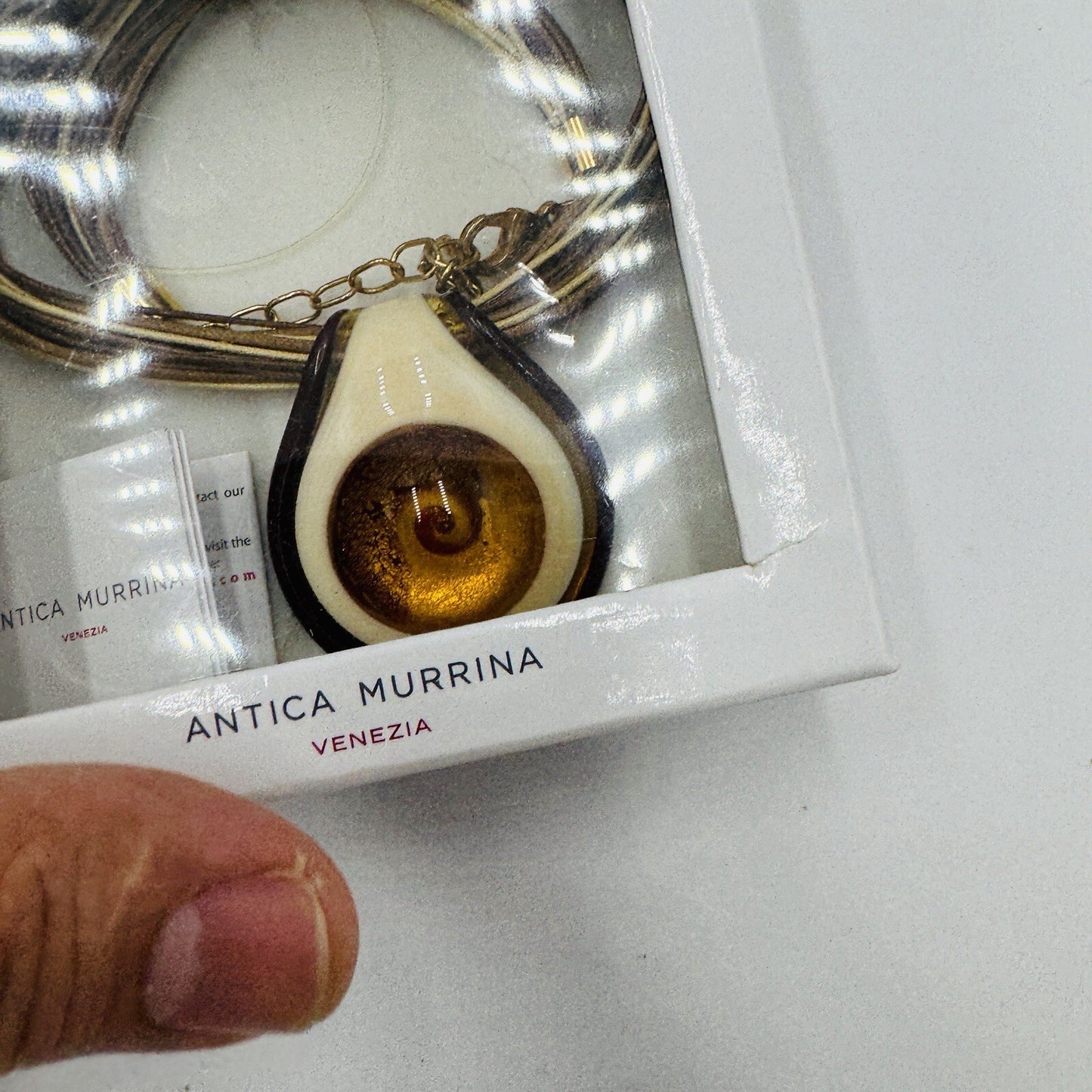 Antica Murrina Venetian Art Glass Amber Swirl Multi Straps Necklace Italy