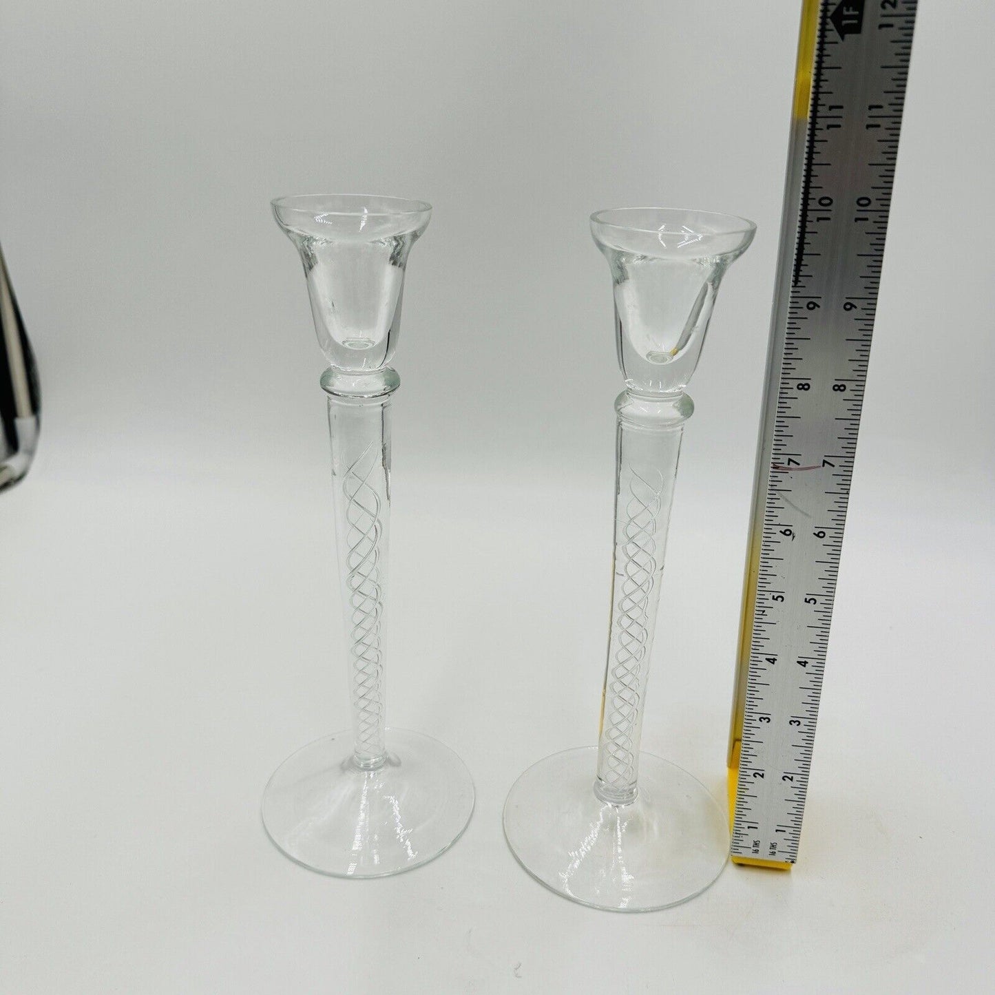 Vintage Air Twist Double Helix Candlestick Candle Holder Hand Blown Pair 10"h
