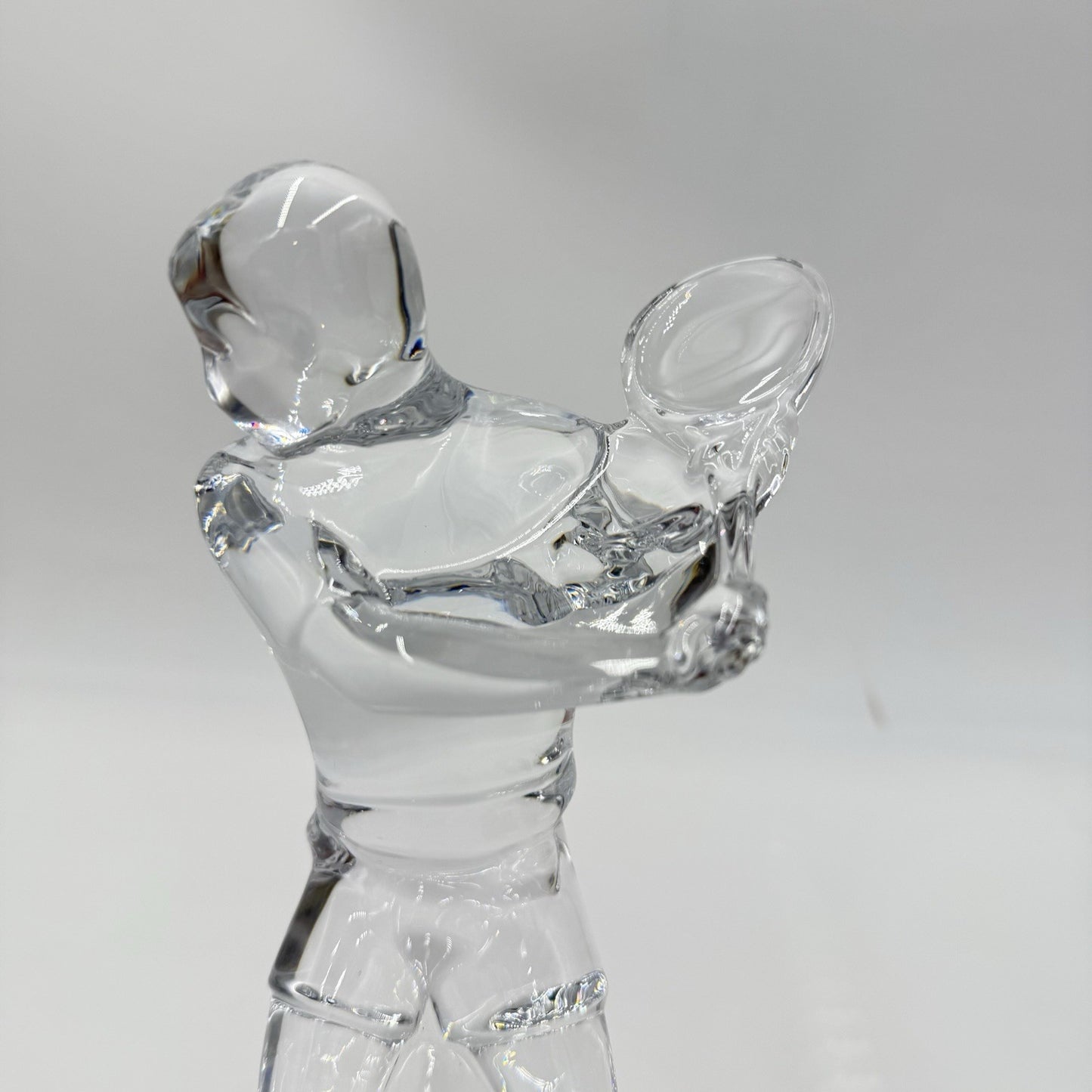 Baccarat France Crystal Tennis Player 9.5” Statue Figurine Clear Signed Vintage