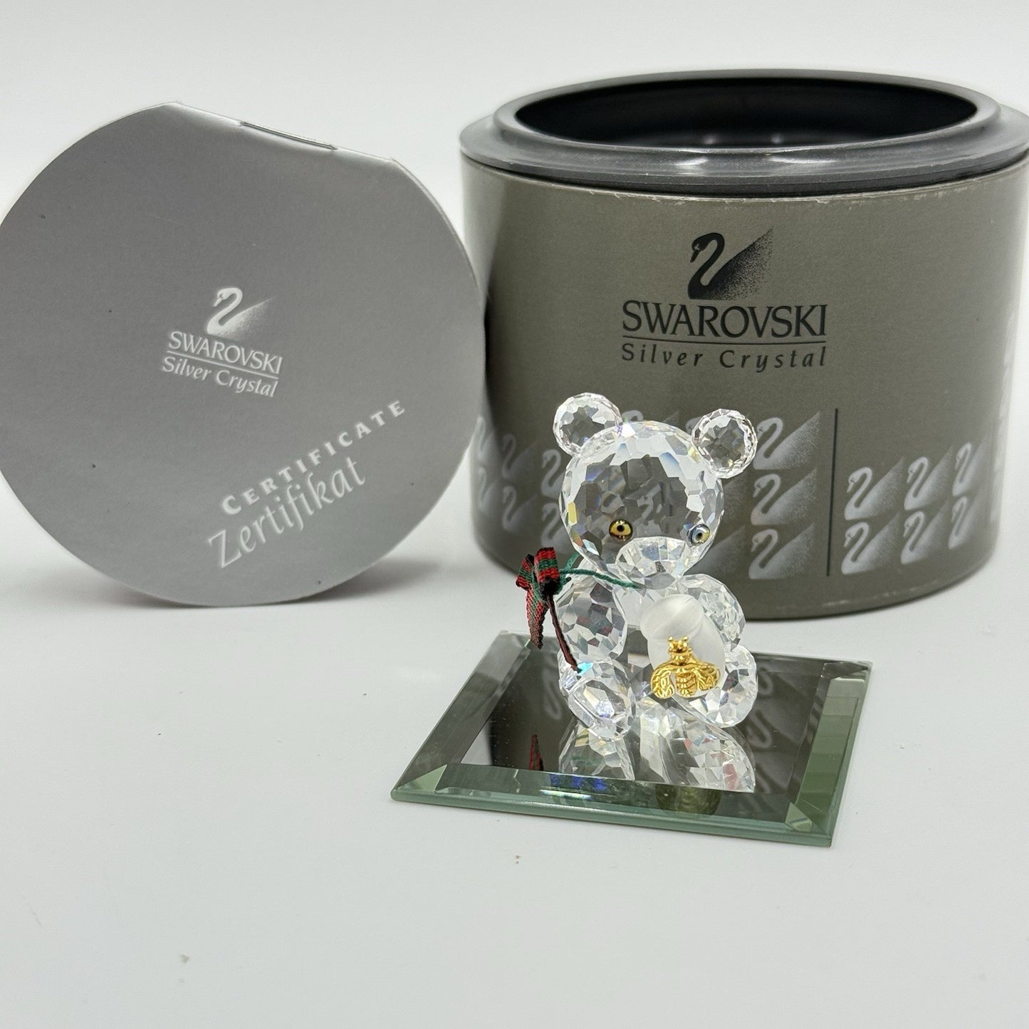 Swarovski Crystal KRIS BEAR Honey Pot w/ Bumble Bee Box /COA /glass Display