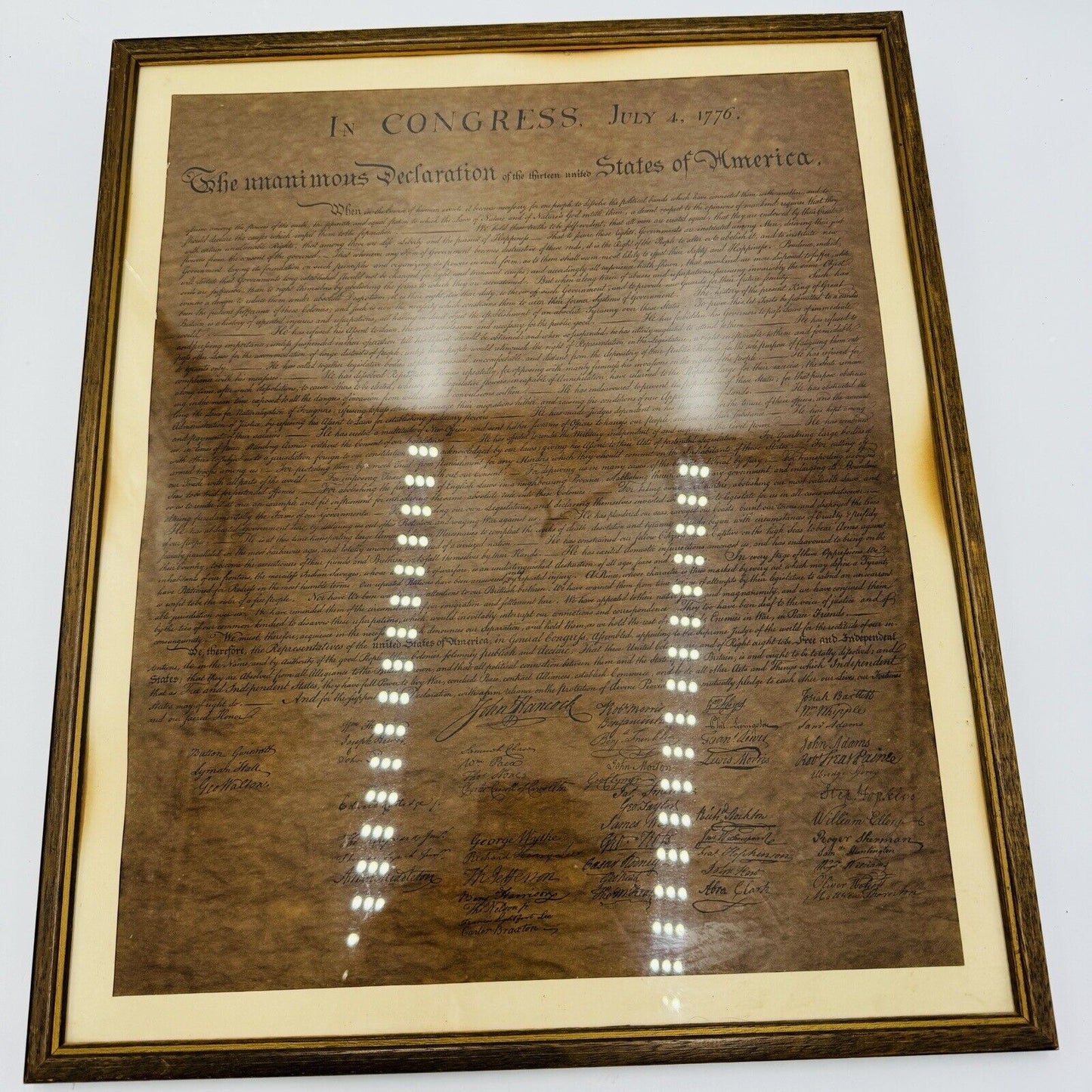 The Unanimous Declaration Of Independence Frame In Congress July 4, 1776 Replica