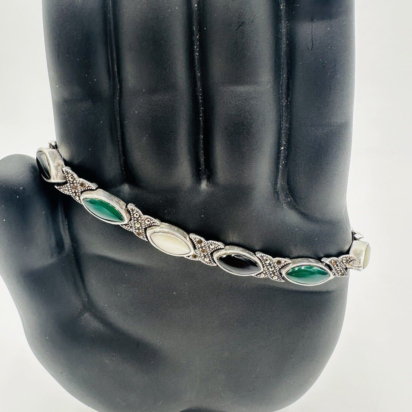 Marcasite Women's Jewelry Bracelet Vintage Sterling Silver and Multi Gemstone
