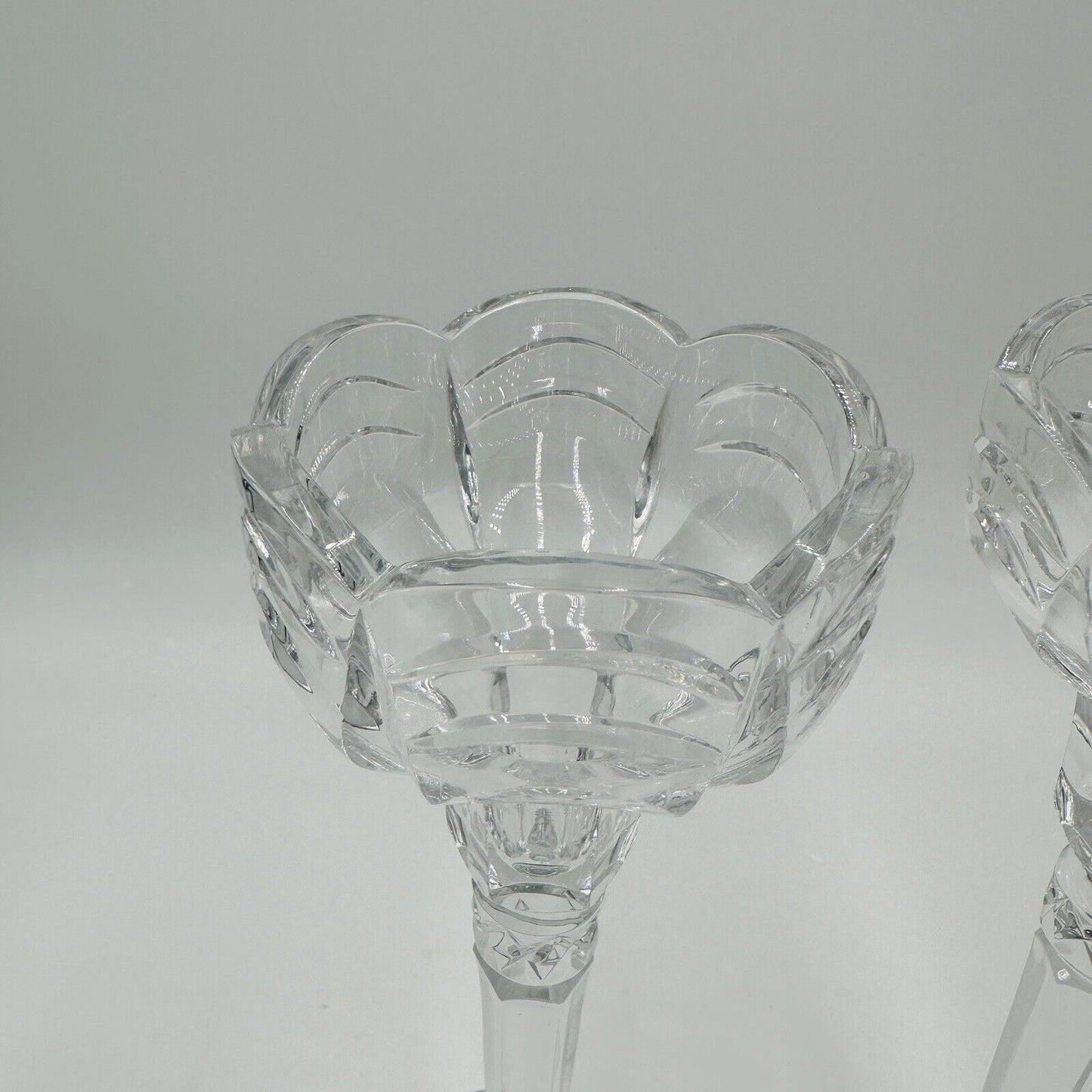 Rogaska Crystal Scalloped Wave Tall Candlestick Holders 10 1/2in Clear Vintage