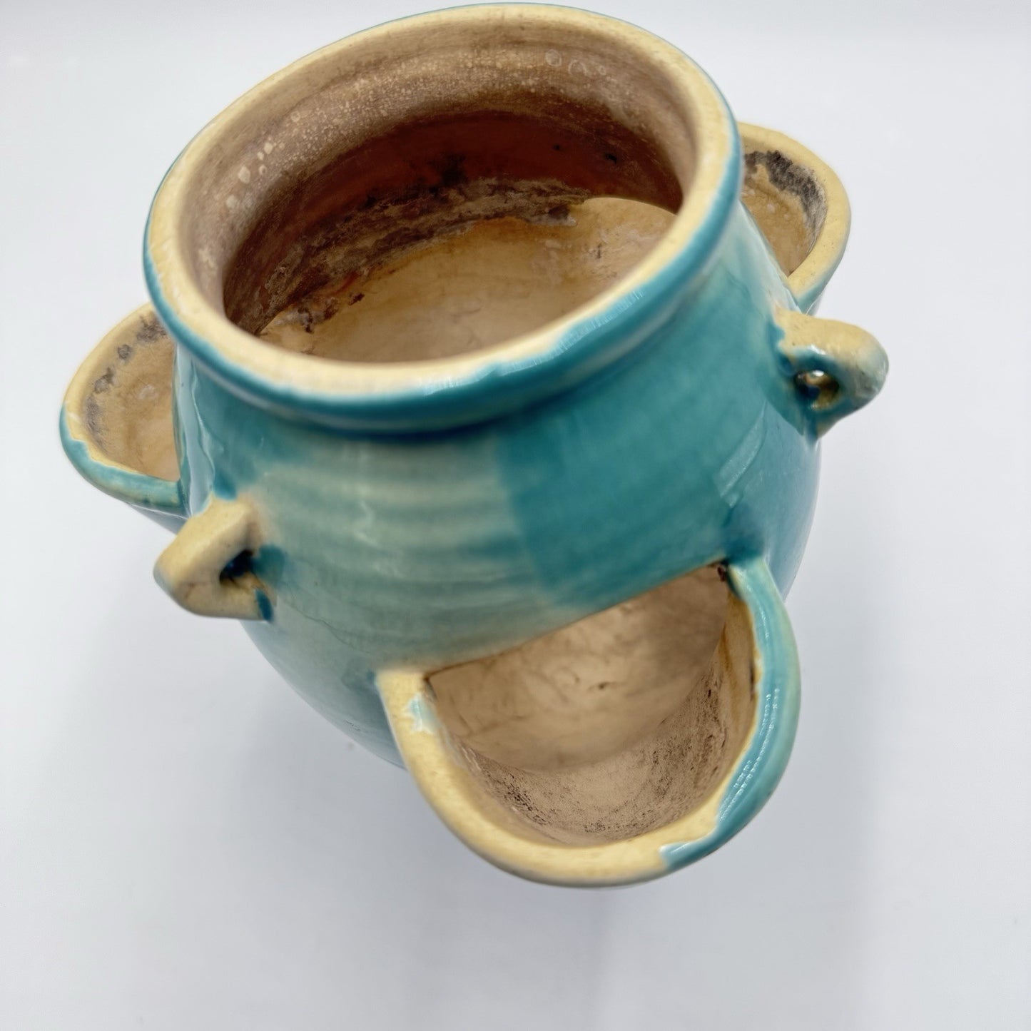Roseville Art Pottery Ixia Art Deco 1937 hanging pocket planter turquoise 6”rare