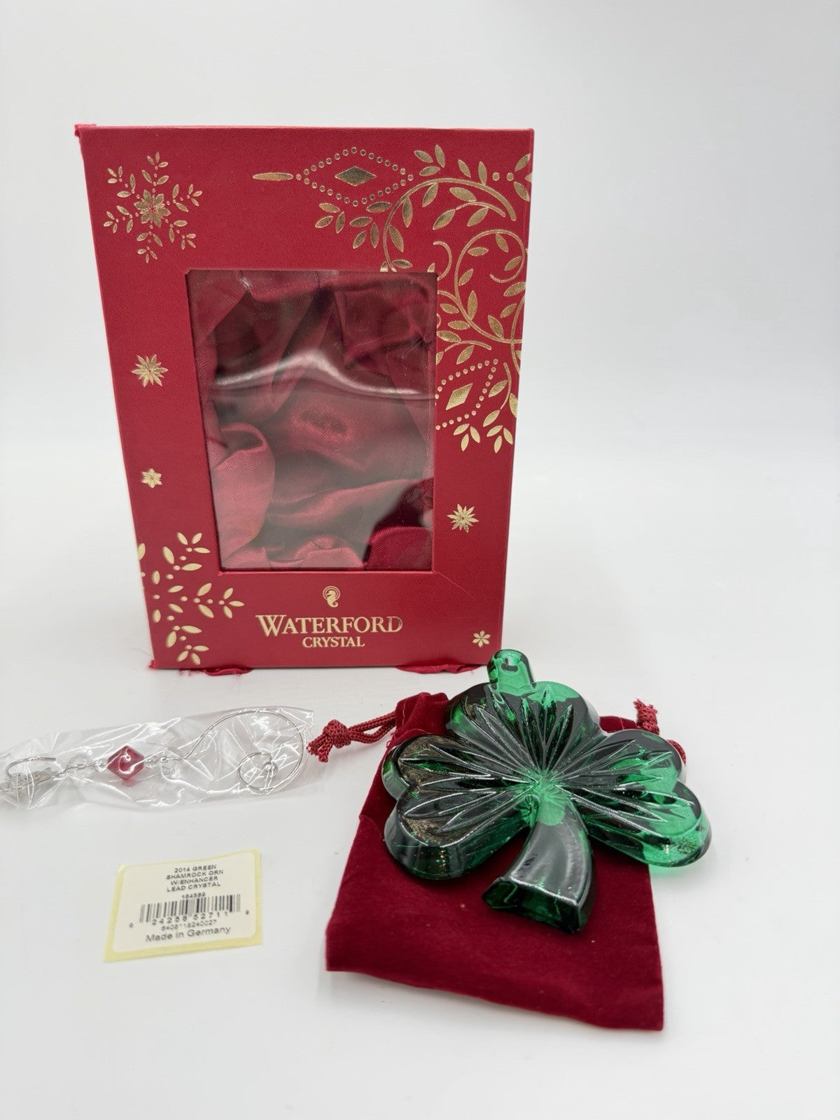 Waterford Crystal 2014 Green Shamrock Ornament W/enhancer Lead Crystal
