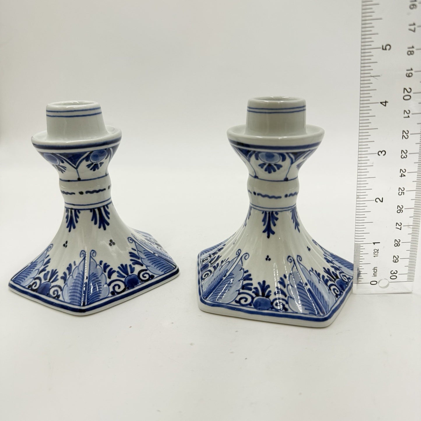 Royal Delft Porceleyne Fles Vintage 4.5" Candle Stick Holders Blue White Signed
