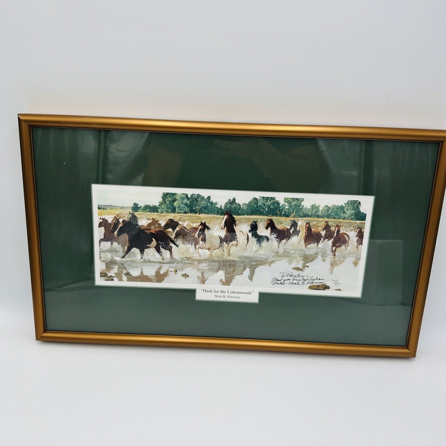 Mick B. Harrison Horses Print Frame Dash For The Cottonwoods Signed COA Wall Art