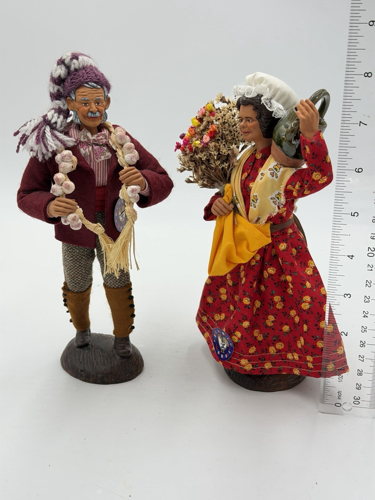 S.Peirano French Pottery Villagers Harvest Folk Art Terra Cotta 8.5” Figurines