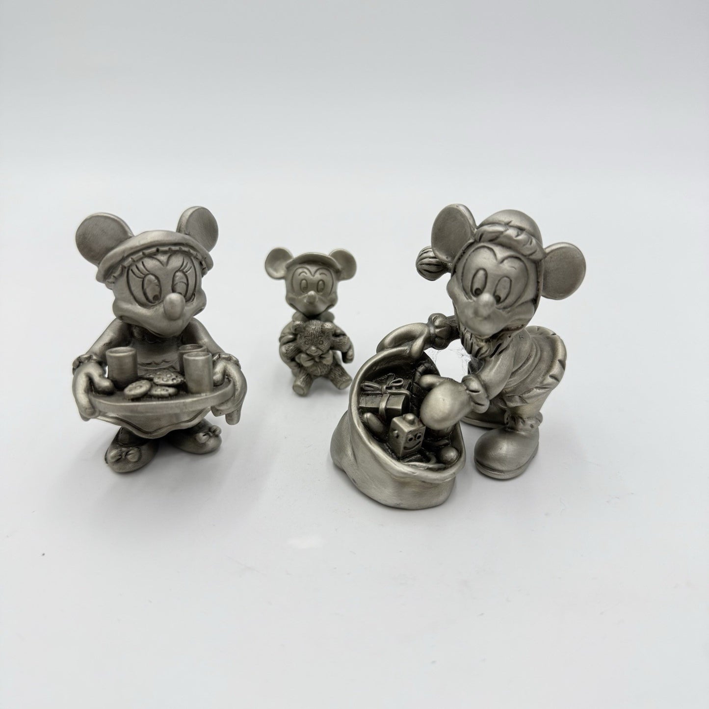 Disney Solid Pewter Mickey Minnie Mouse Santa Figurines Set Vintage 2”