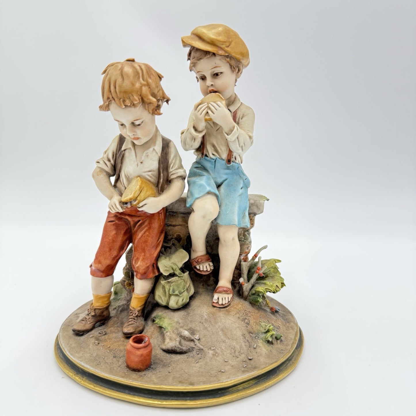 Luigi Giorgio Benacchio Triade Children Eating Lunch Hand Painted Figurine Italy