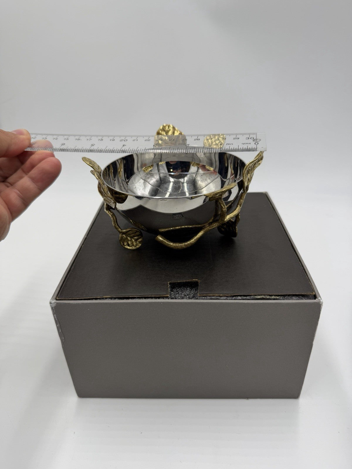 Michael Aram Botanical Lovebirds Ginkgo Branch Stainless Gold 3”x5” Nut Bowl