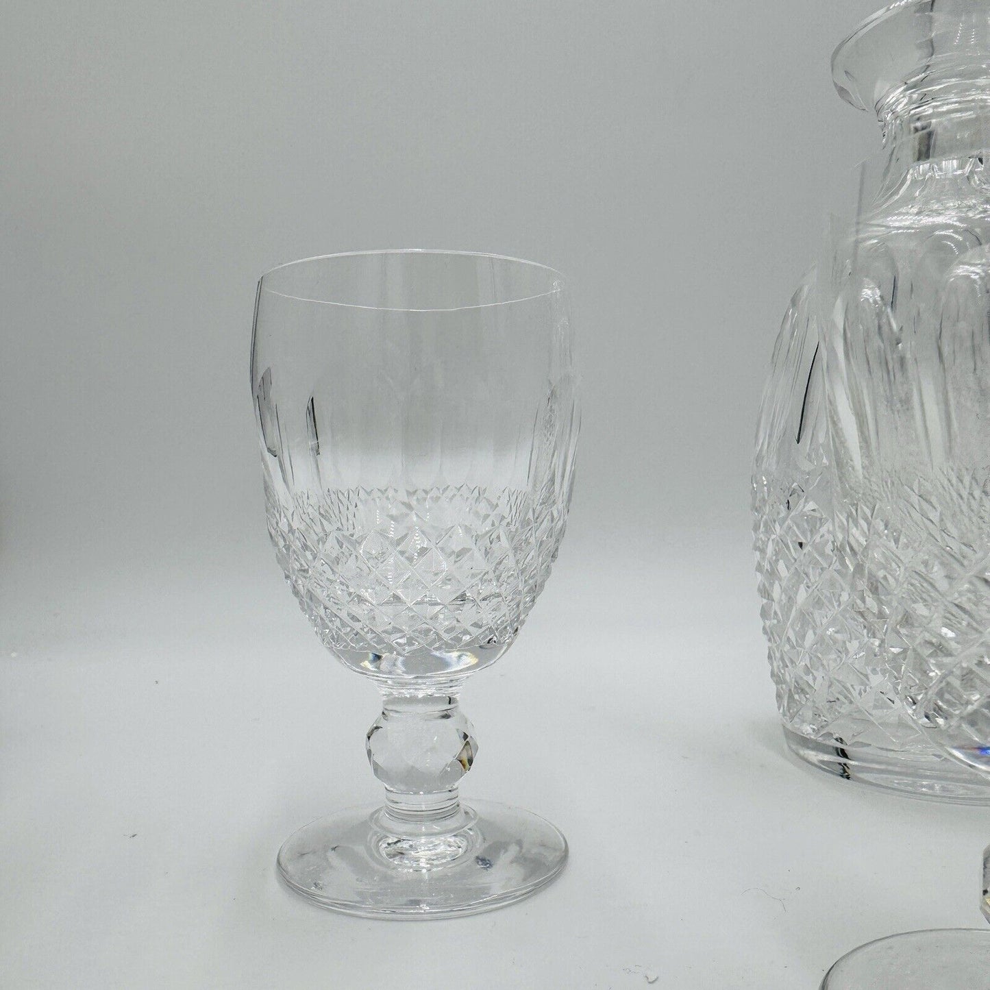 Waterford crystal colleen pattern decanter & 4 claret wine glasses Irish Clear