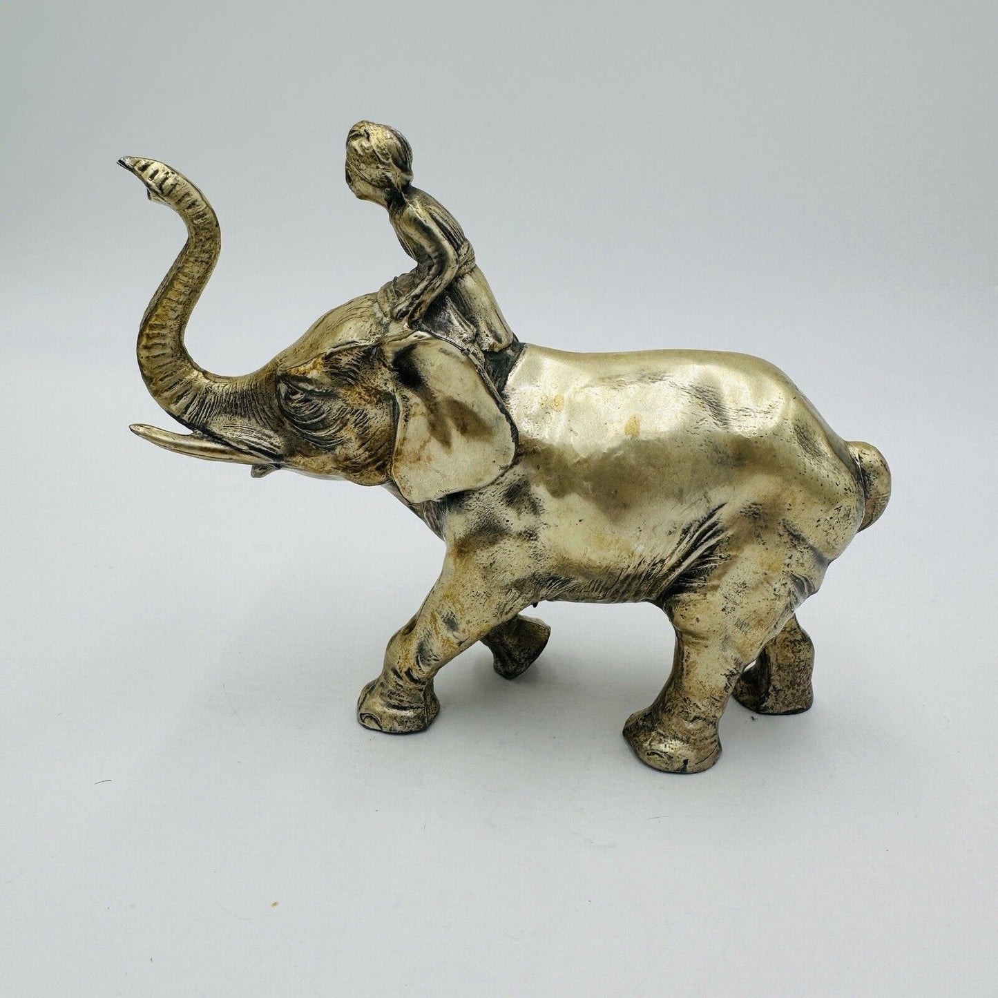 Vintage Solid Metal Elephant India Figurine Heavy Sculpture 5”H X 7” L