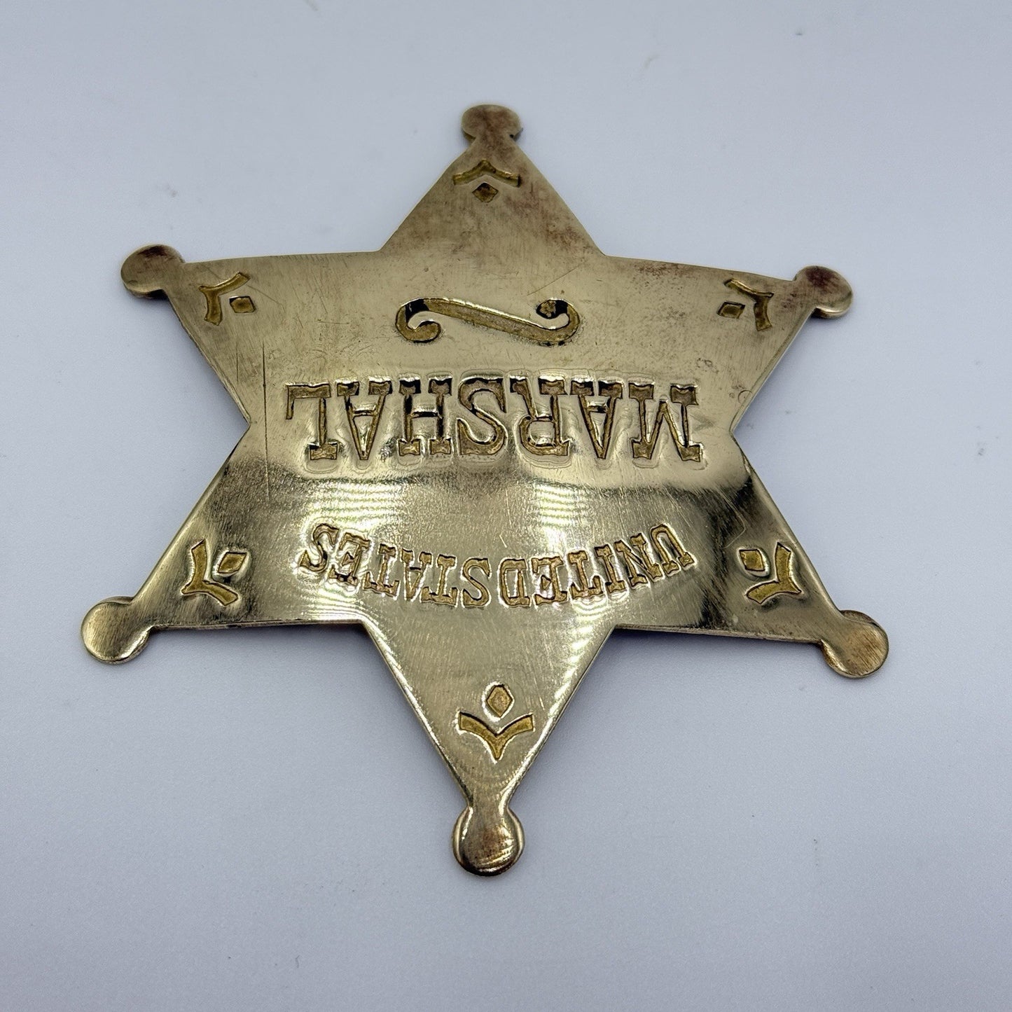 Vintage Solid Brass 3" United States Marshal's 6 Point Star Badge Sedona Az