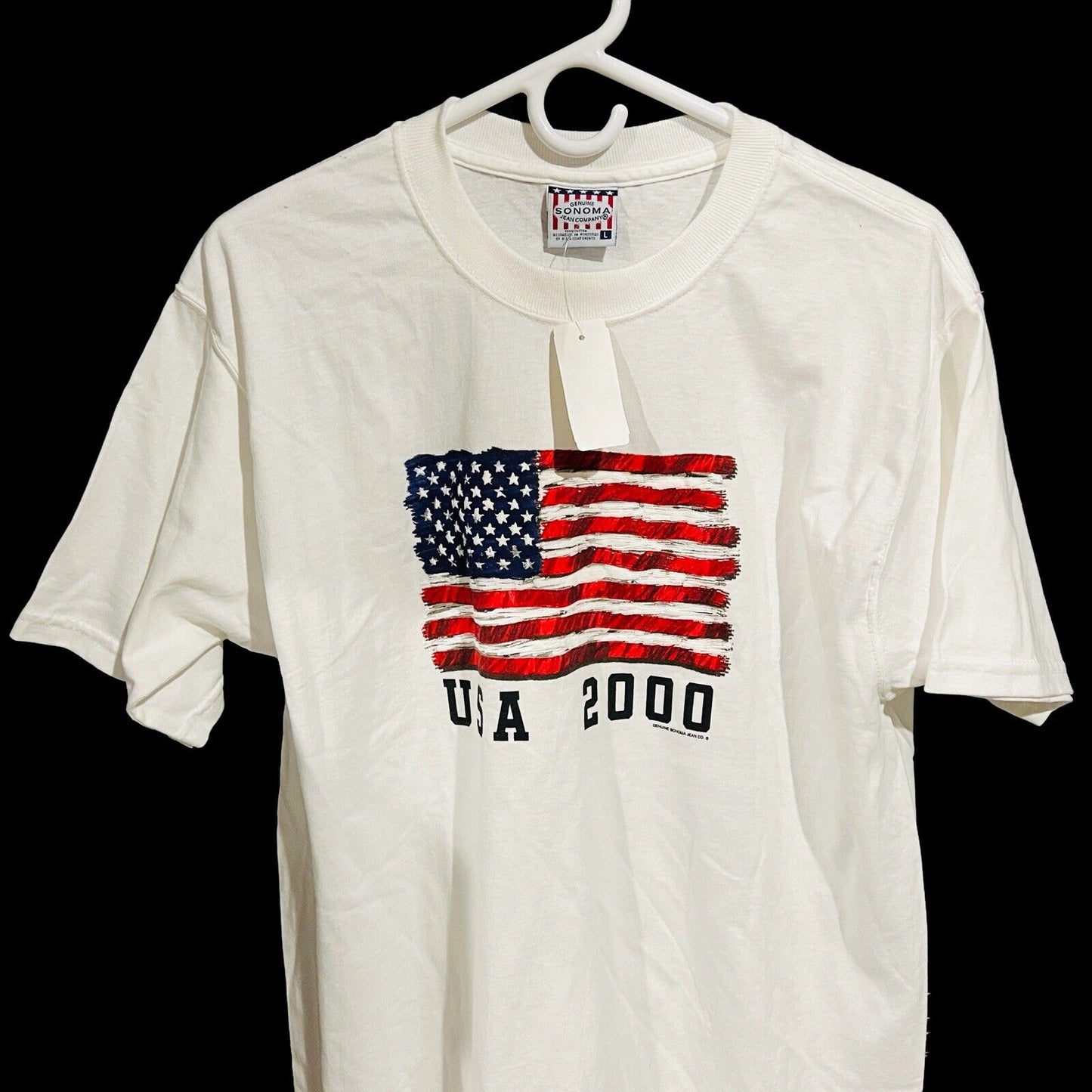 Sonoma Men's Size L T-shirt American Flag Vintage White USA 2000 Company