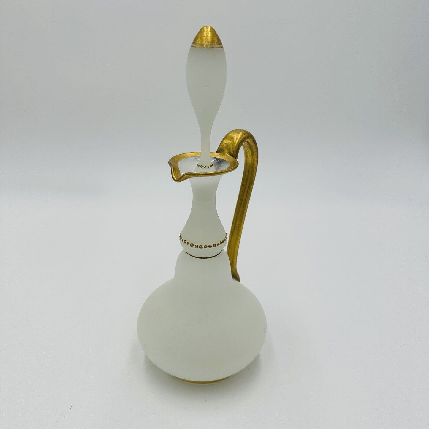 Glass Decanter Stopper Opaline White And Gold Trimmed Vintage Delicate Perfume