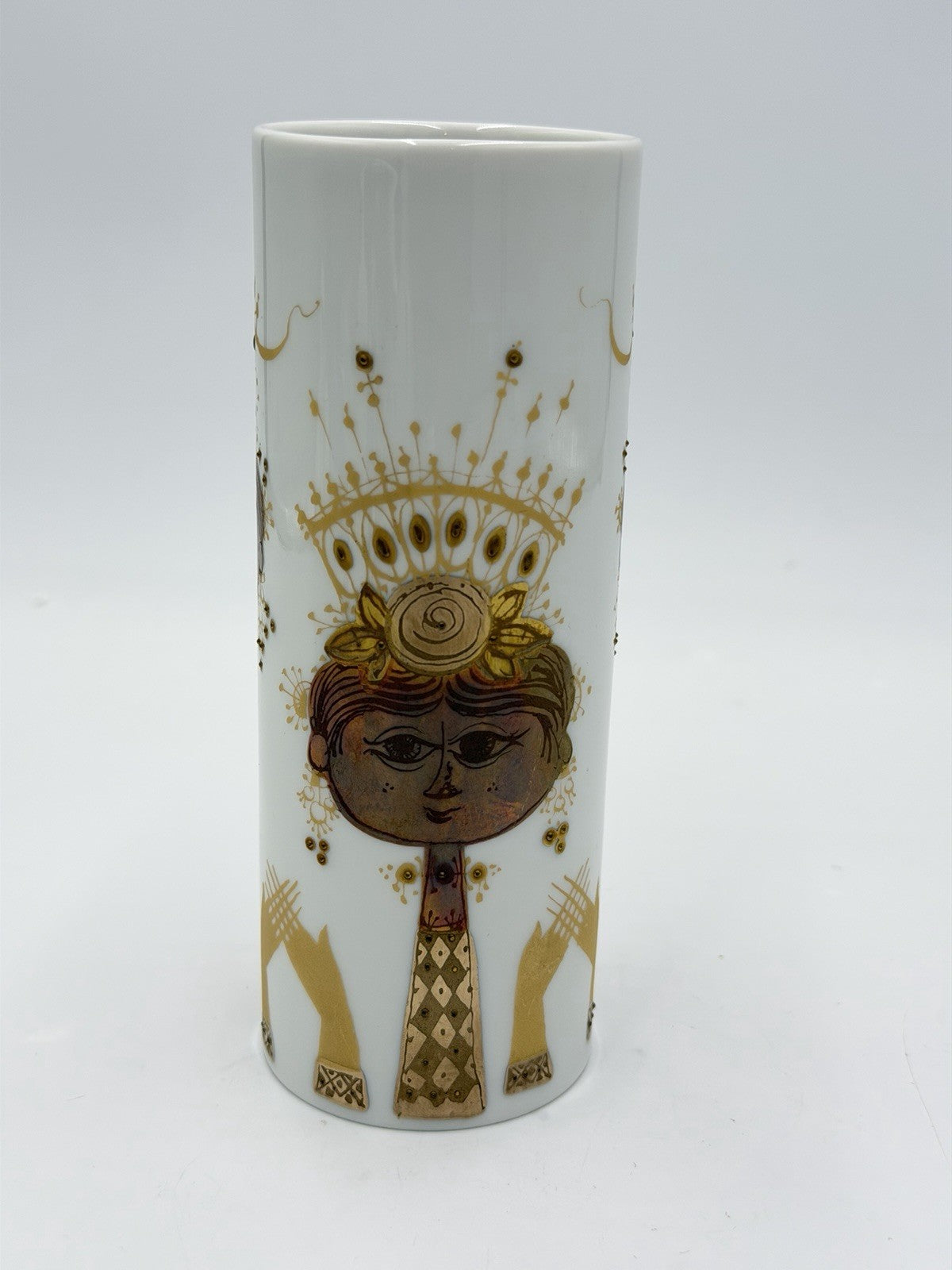 Rosenthal Studio Line Porcelain Bjorn Wiinblad Quatre Couleurs Cylinder Vase 6”H