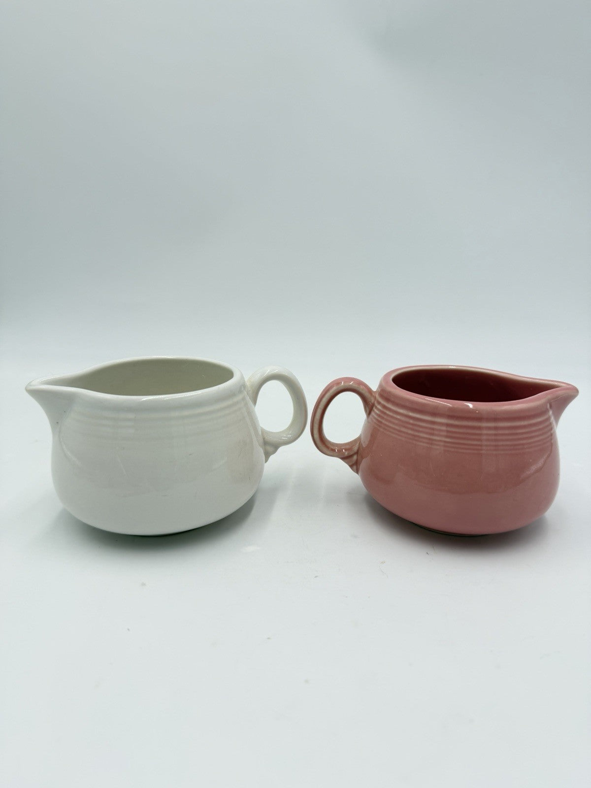 Fiesta Ware USA Stoneware Pink and White Creamers Ceramic 2.5” Vintage