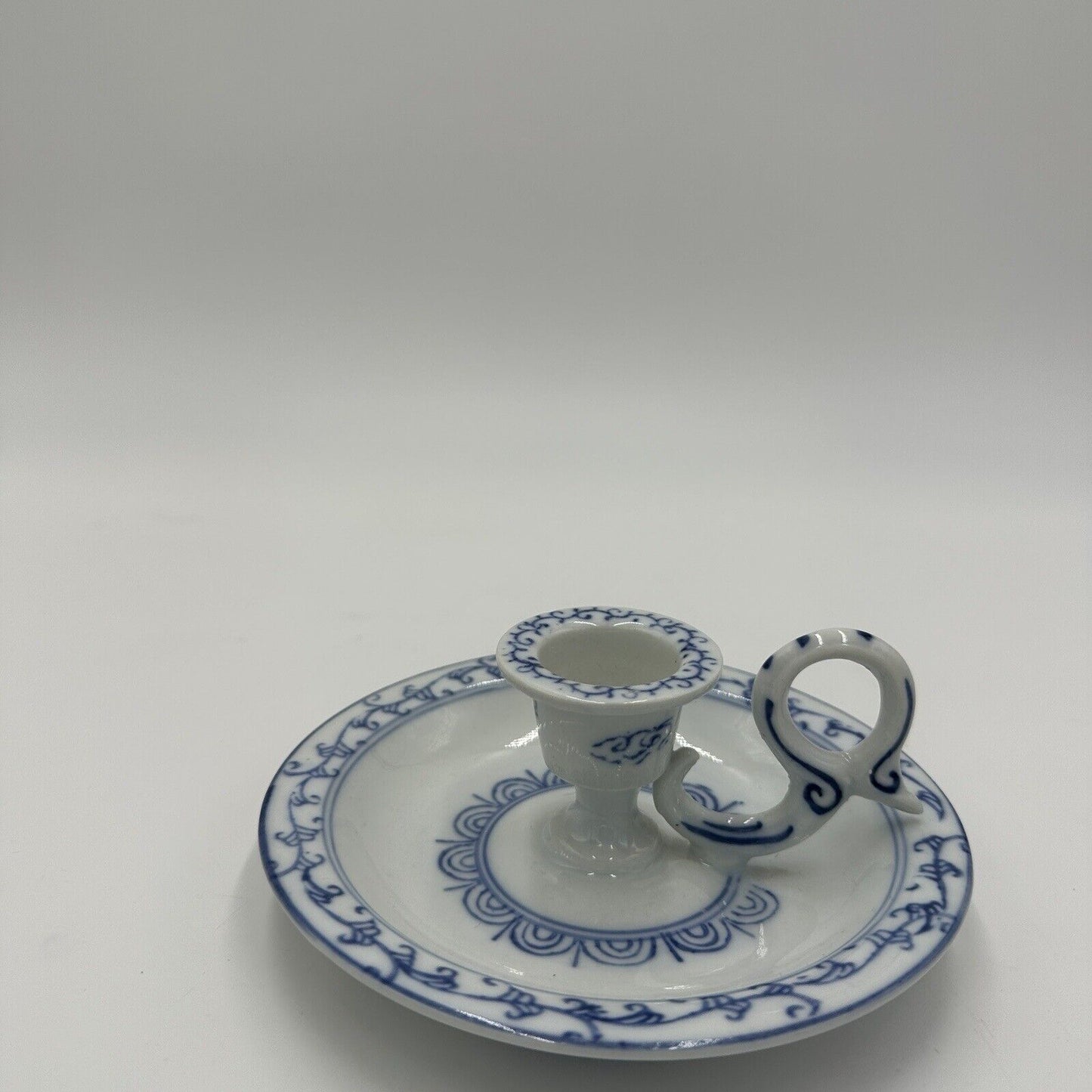 Ming Dynasty Candle Holder Vintage Glossy White & Blue Asian Decor Porcelain