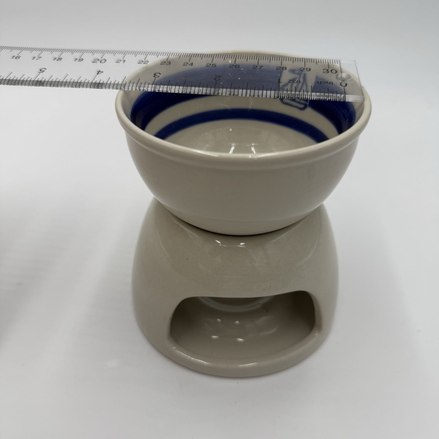Pottery Barn Stoneware Oil/butter Warmer Sailboat Blue Stripes 4.3”