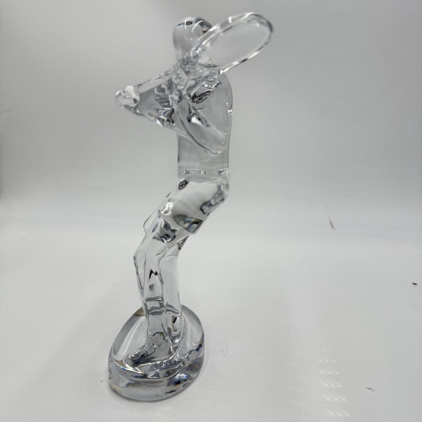 Baccarat France Crystal Tennis Player 9.5” Statue Figurine Clear Signed Vintage
