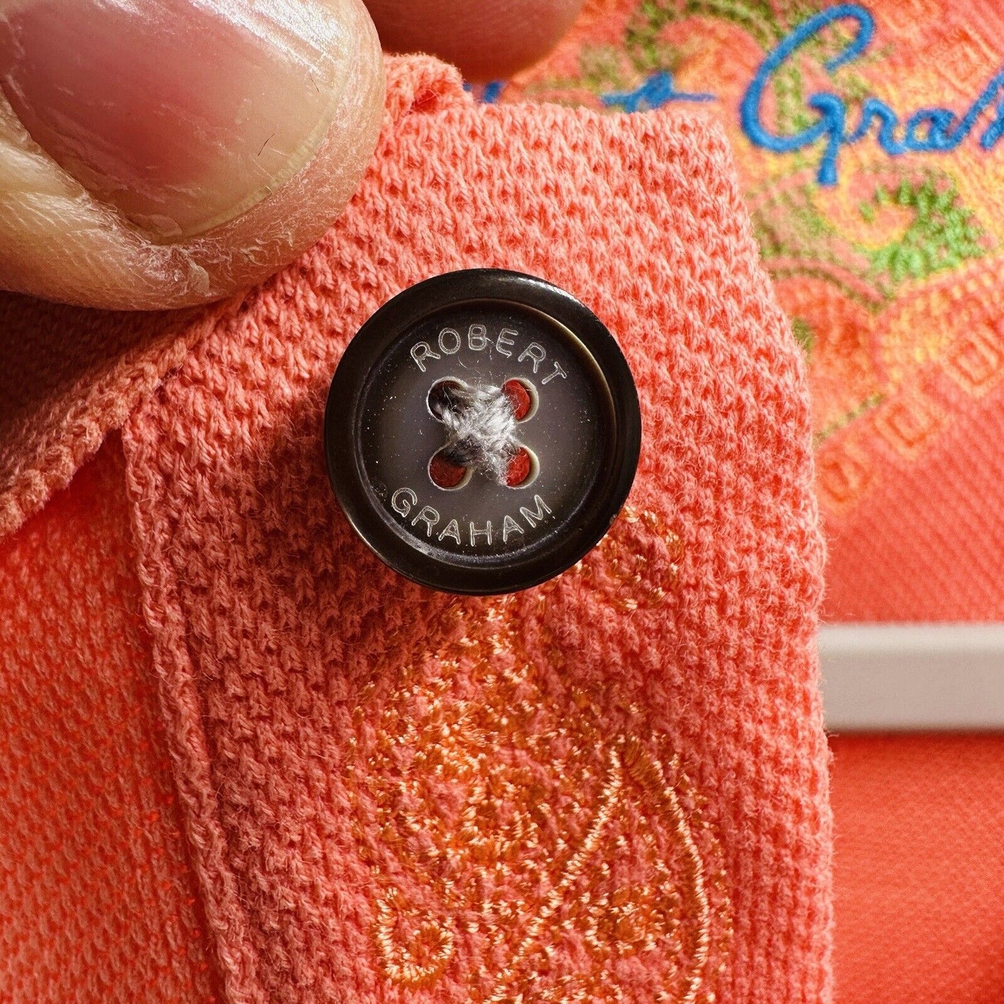 Robert Graham Mens Size L Piqué Polo Shirt Salmon Short Sleeve Golf Casual