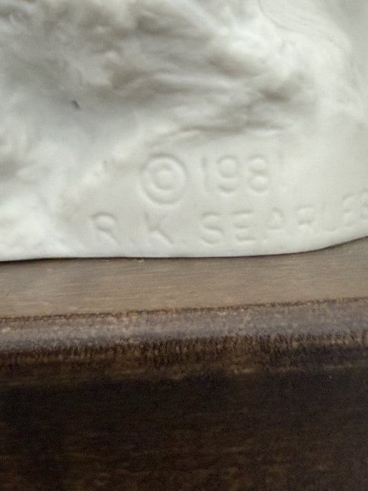 Rare R.K. Searles Porcelain White Bisque Bird Figurine On Wood Base 1980 Signed