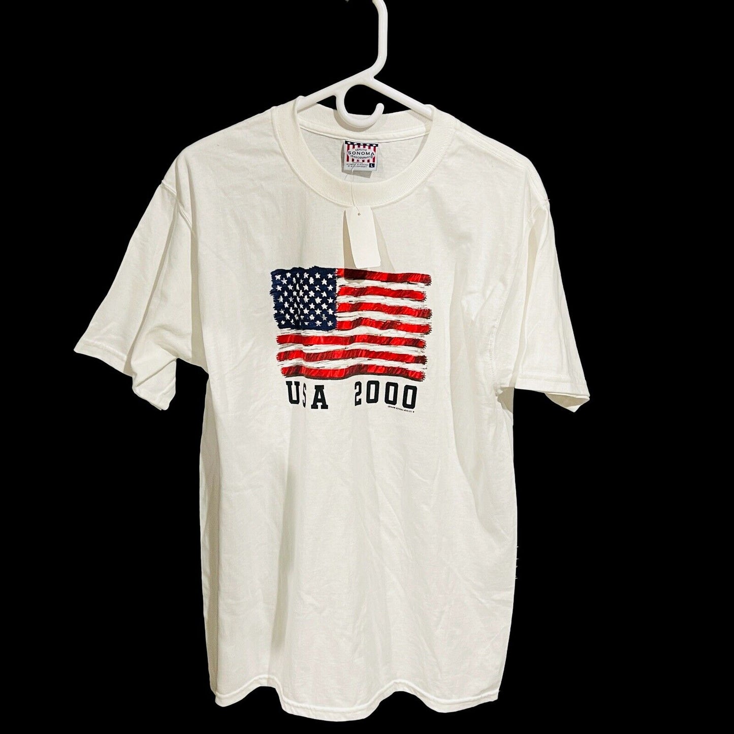 Sonoma Men's Size L T-shirt American Flag Vintage White USA 2000 Company