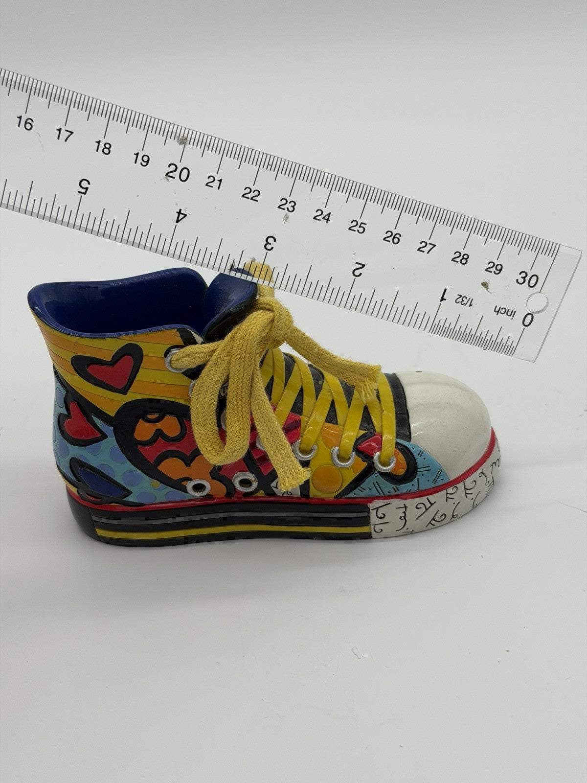 ROMERO BRITTO 2011 Shoe Sneaker Painted Multicolor Yellow laces Figurine