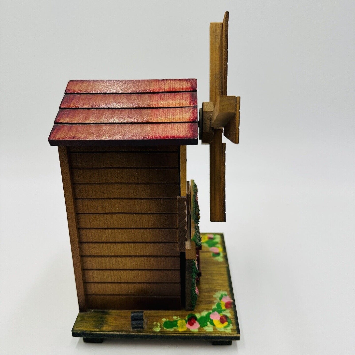 Wooden Jewelry Windmill Wood Box Shaped Dutch Vintage Hand-painted Home Decor