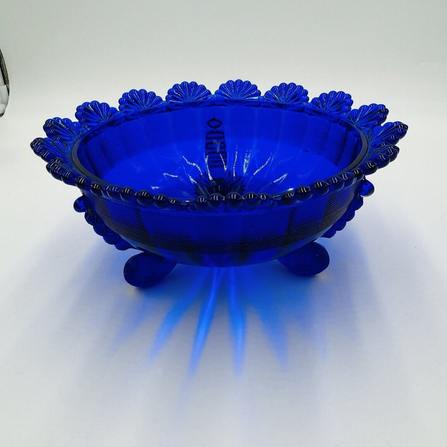 Vintage Mosser Footed Fruit Bowl cobalt blue art glass USA MCM