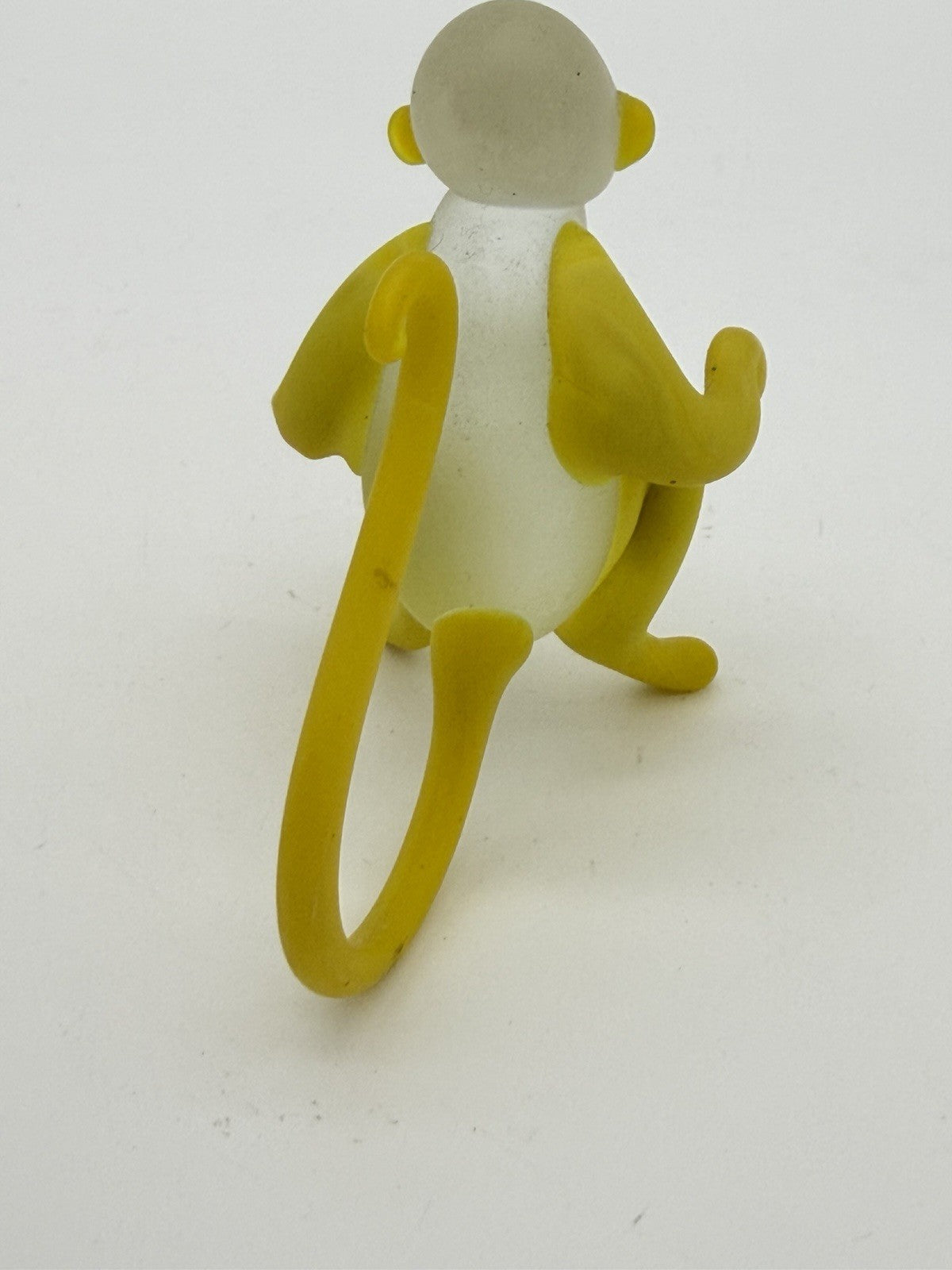 Vintage Hand Blown Art Glass Monkey Yellow White Frosted Figurine 2.5”H