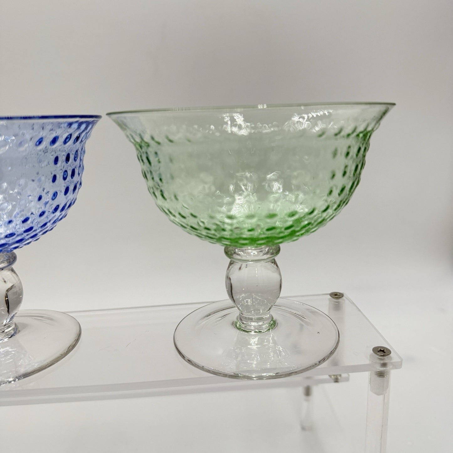 Vintage Hobnail Art Glass Blue Green Dessert Sherbet/Glasses Pair