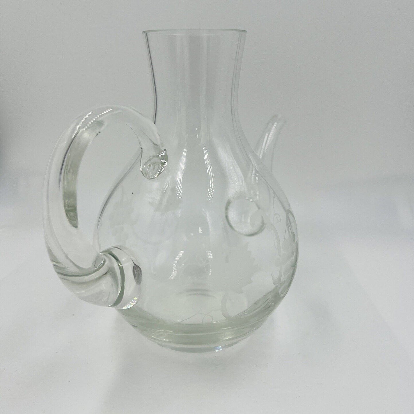 WMF Pitcher Glass Etched Grapes Jug Vintage Germany Home Decor Clear