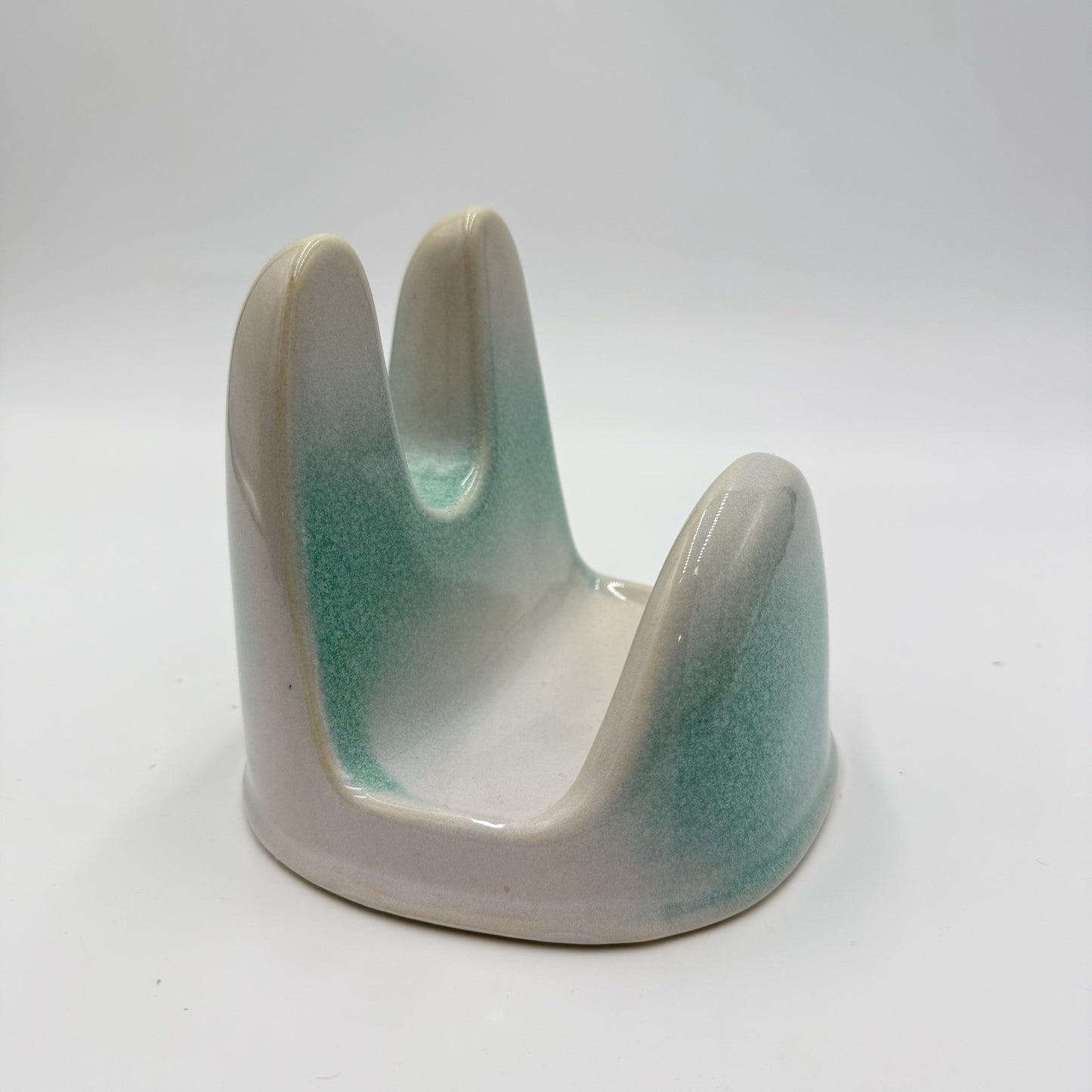 Studio Art Pottery Green & White Lid Stand Stoneware 5”x5.5”x5”
