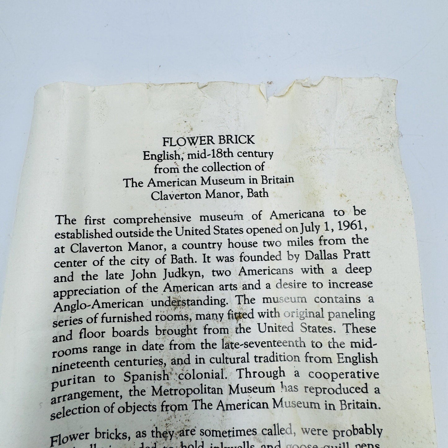 Antique Flower Brick English Mid-18th century Porcelain Floral Documentation